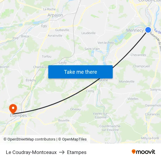 Le Coudray-Montceaux to Etampes map
