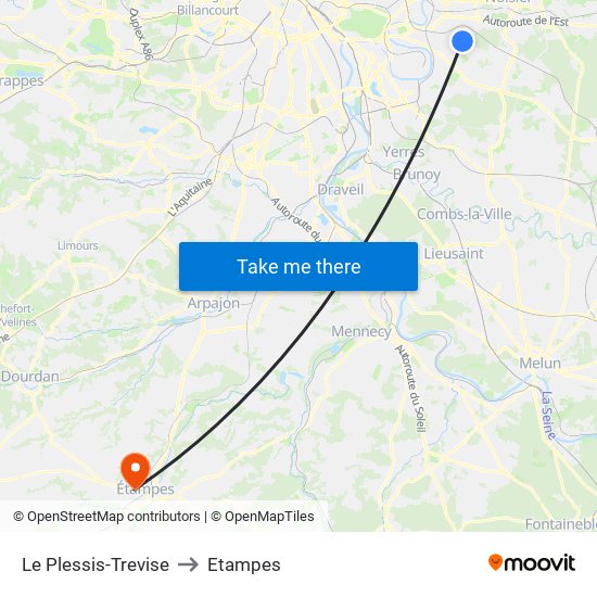 Le Plessis-Trevise to Etampes map