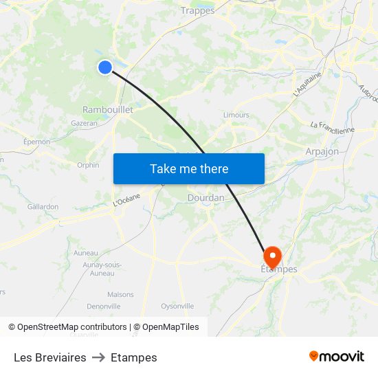 Les Breviaires to Etampes map