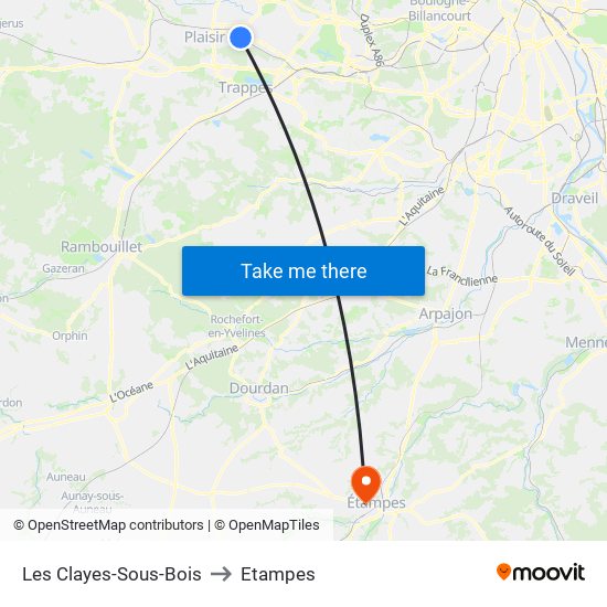 Les Clayes-Sous-Bois to Etampes map