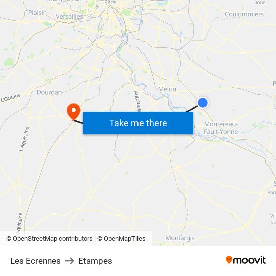 Les Ecrennes to Etampes map