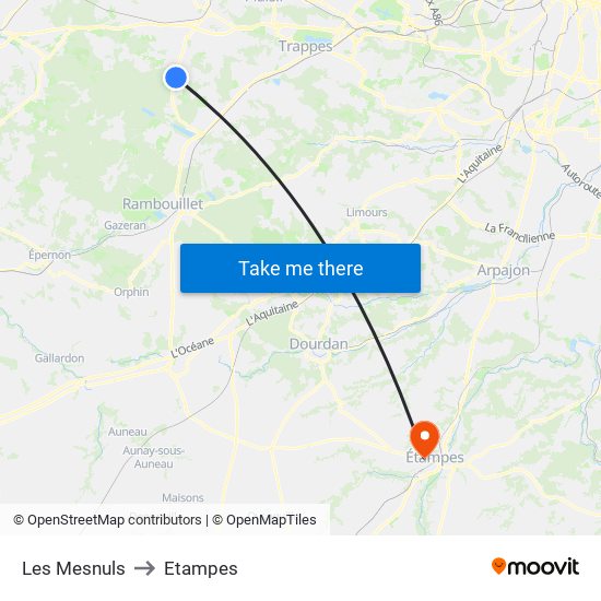 Les Mesnuls to Etampes map