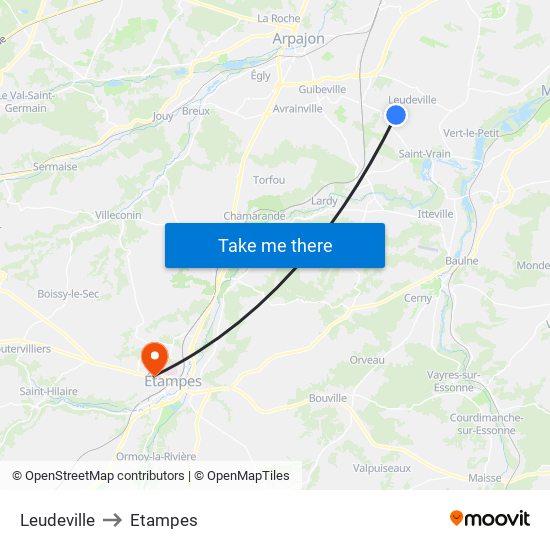 Leudeville to Etampes map