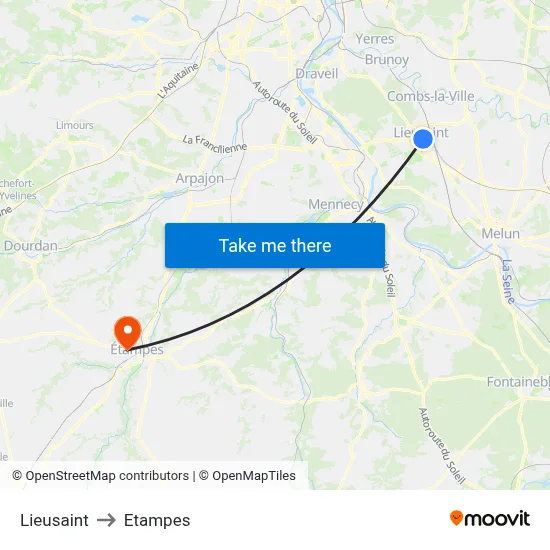 Lieusaint to Etampes map
