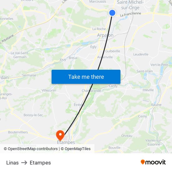 Linas to Etampes map