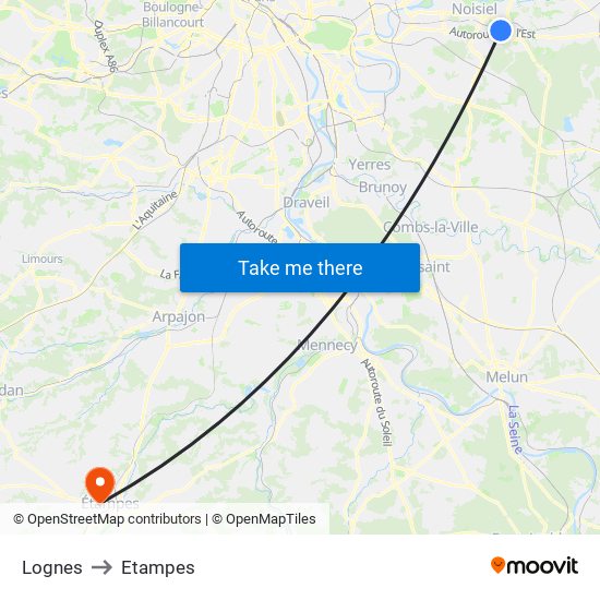 Lognes to Etampes map