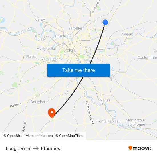 Longperrier to Etampes map