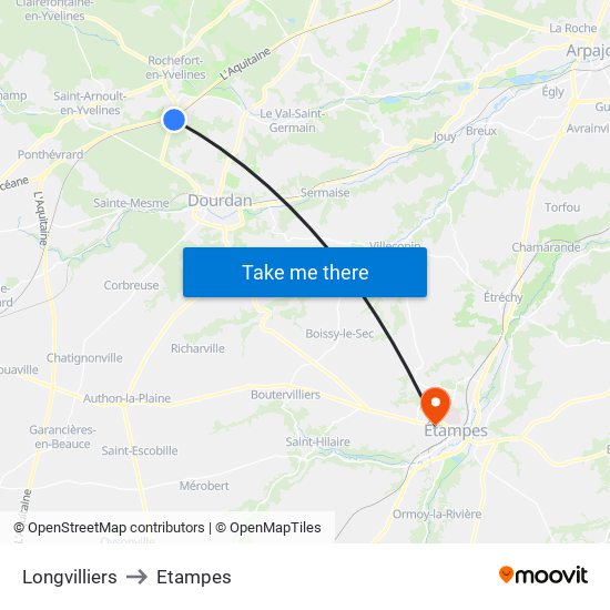 Longvilliers to Etampes map