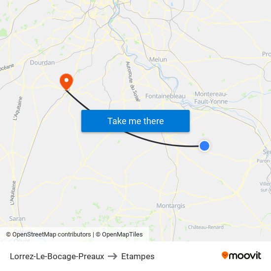 Lorrez-Le-Bocage-Preaux to Etampes map