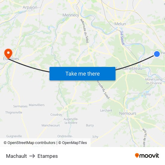 Machault to Etampes map