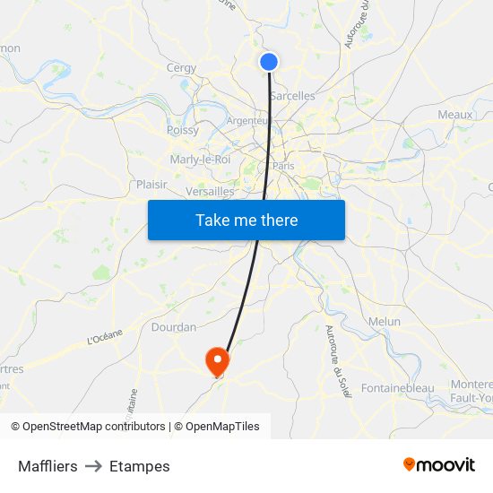 Maffliers to Etampes map