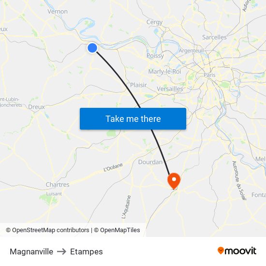 Magnanville to Etampes map