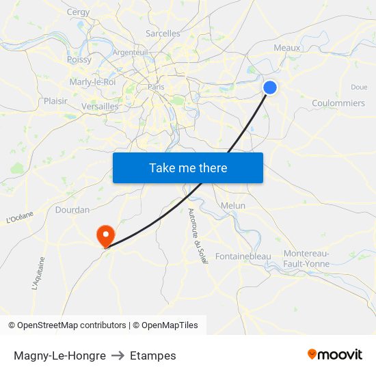 Magny-Le-Hongre to Etampes map