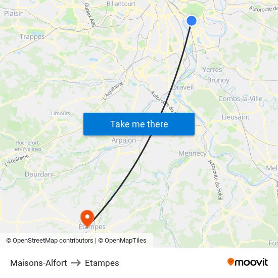 Maisons-Alfort to Etampes map