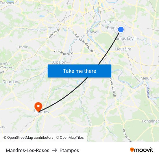 Mandres-Les-Roses to Etampes map