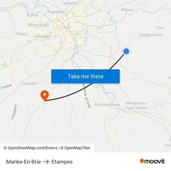 Marles-En-Brie to Etampes map