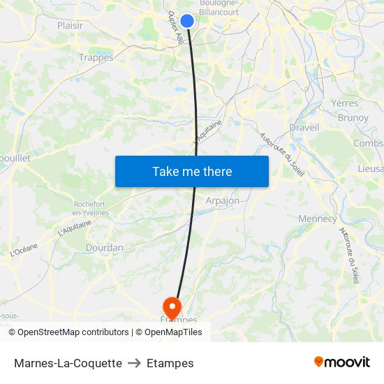 Marnes-La-Coquette to Etampes map