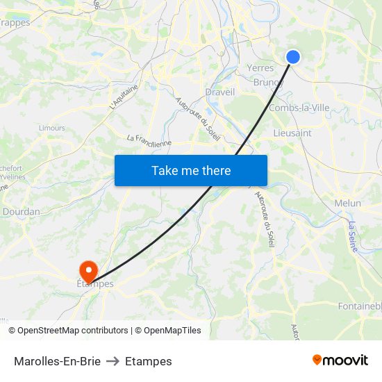 Marolles-En-Brie to Etampes map