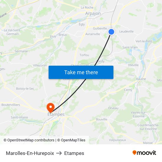 Marolles-En-Hurepoix to Etampes map