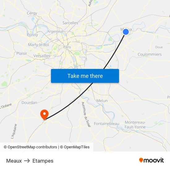Meaux to Etampes map
