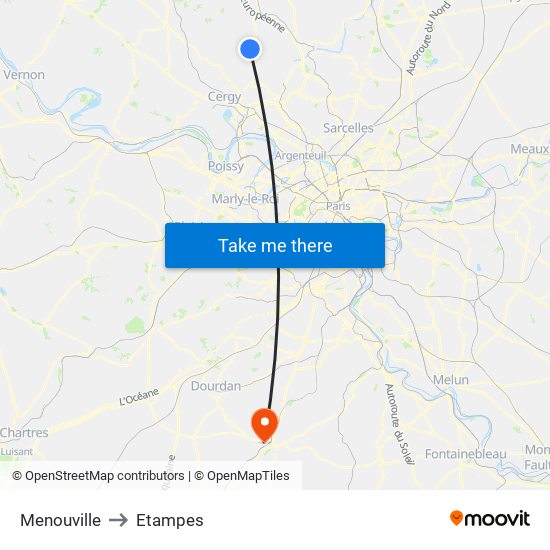 Menouville to Etampes map