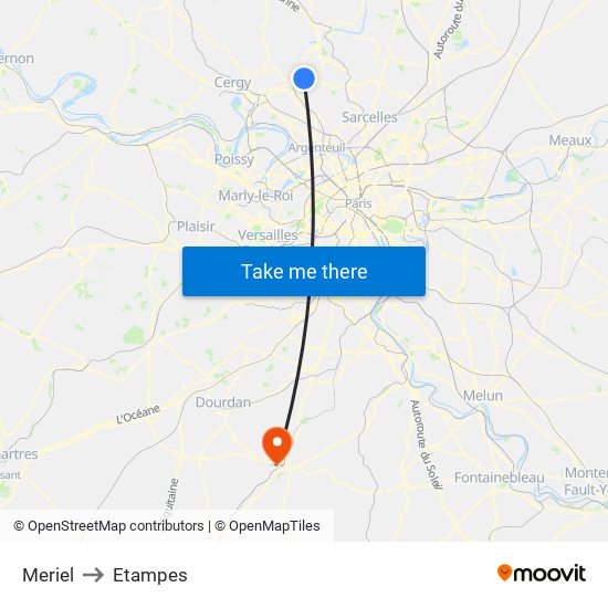Meriel to Etampes map