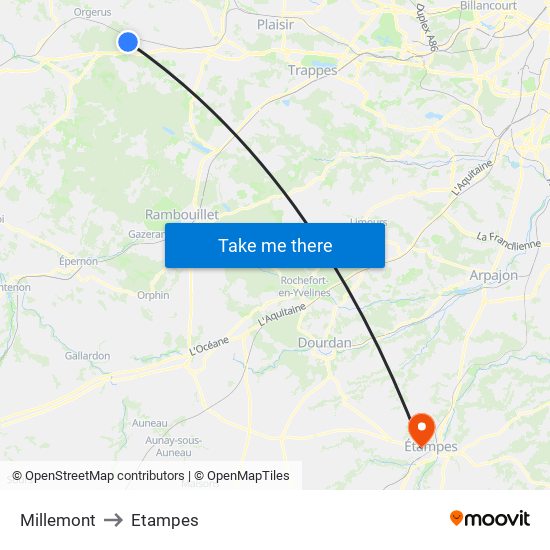 Millemont to Etampes map