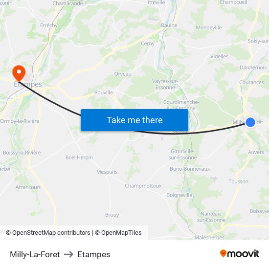 Milly-La-Foret to Etampes map