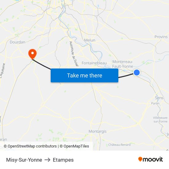 Misy-Sur-Yonne to Etampes map