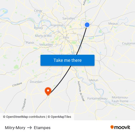 Mitry-Mory to Etampes map