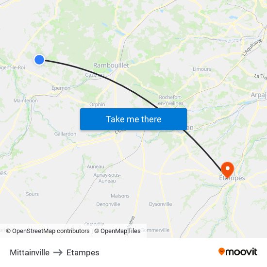 Mittainville to Etampes map