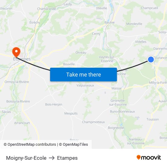 Moigny-Sur-Ecole to Etampes map