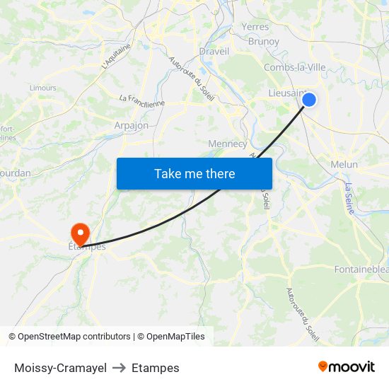 Moissy-Cramayel to Etampes map