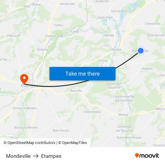 Mondeville to Etampes map