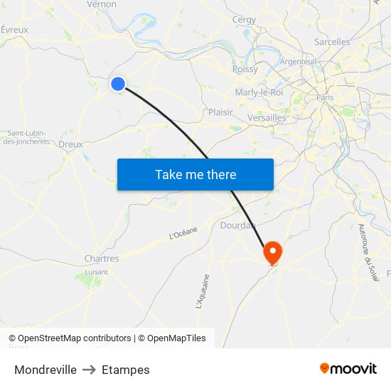Mondreville to Etampes map