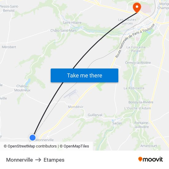 Monnerville to Etampes map