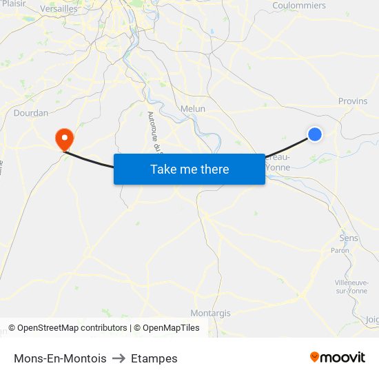 Mons-En-Montois to Etampes map