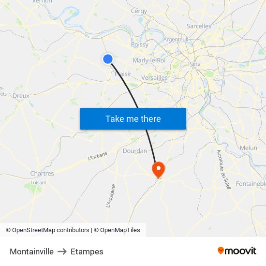 Montainville to Etampes map