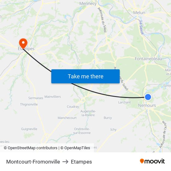 Montcourt-Fromonville to Etampes map
