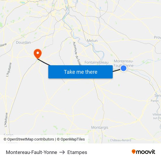 Montereau-Fault-Yonne to Etampes map