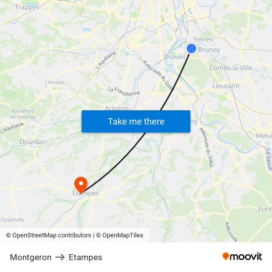 Montgeron to Etampes map