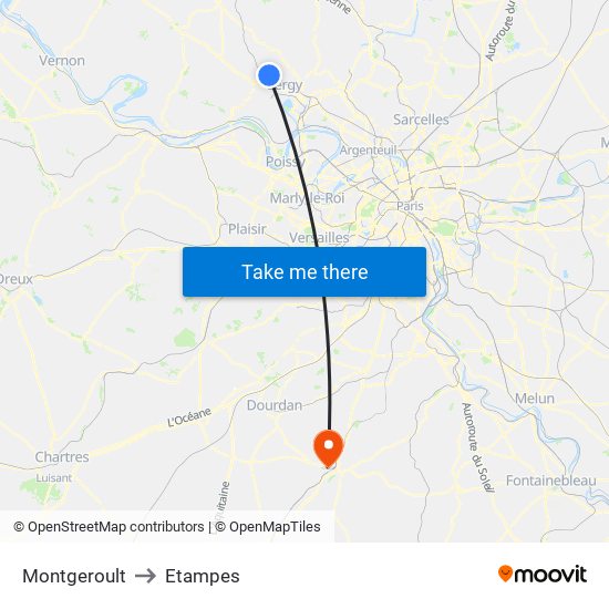 Montgeroult to Etampes map
