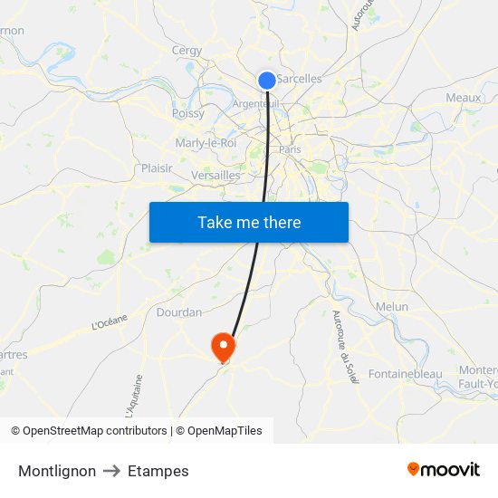 Montlignon to Etampes map