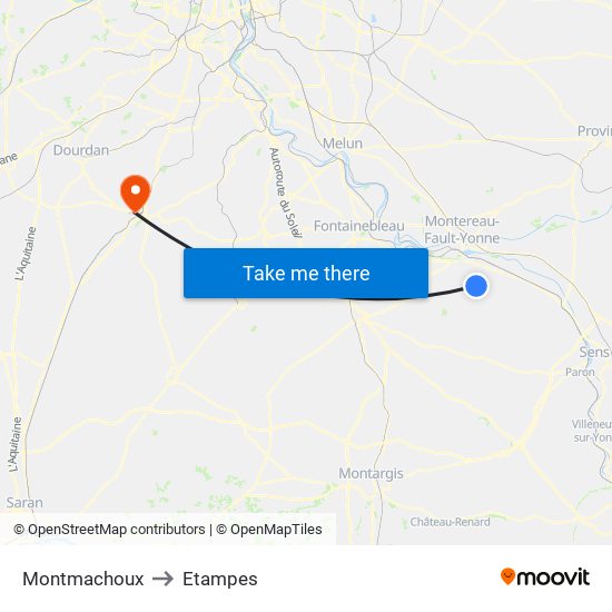 Montmachoux to Etampes map