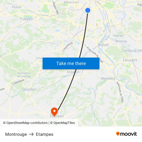 Montrouge to Etampes map