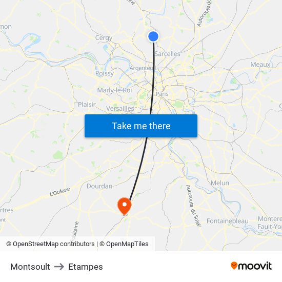 Montsoult to Etampes map