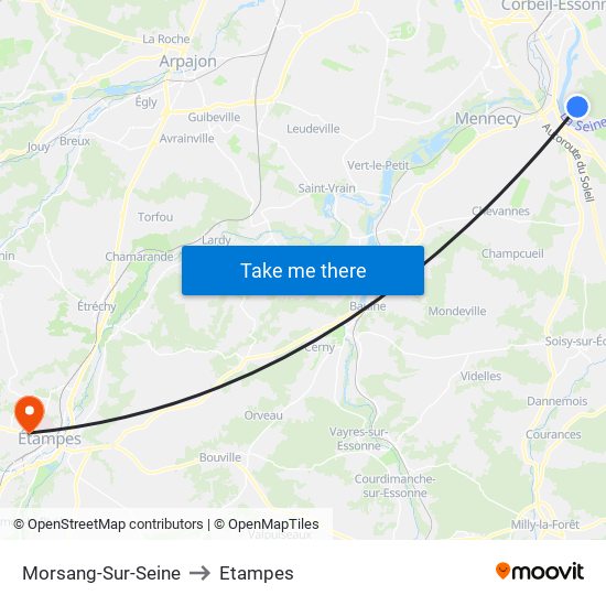 Morsang-Sur-Seine to Etampes map