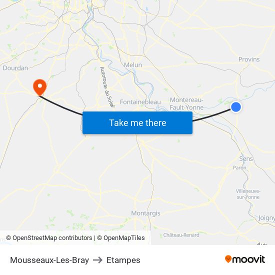 Mousseaux-Les-Bray to Etampes map