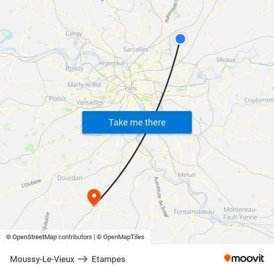 Moussy-Le-Vieux to Etampes map