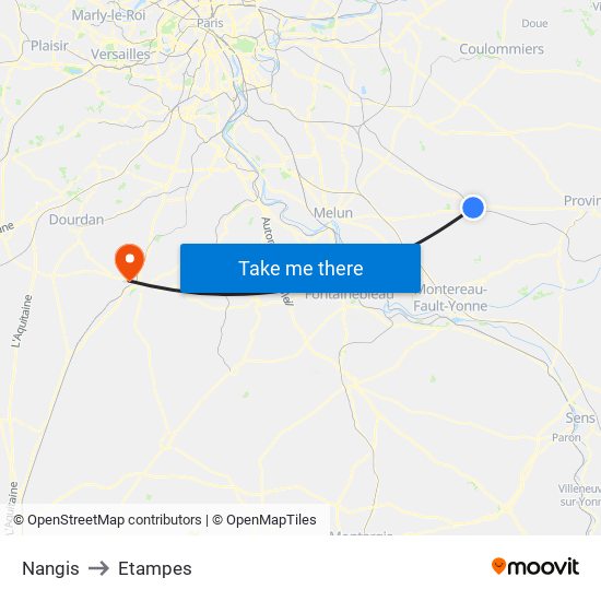 Nangis to Etampes map